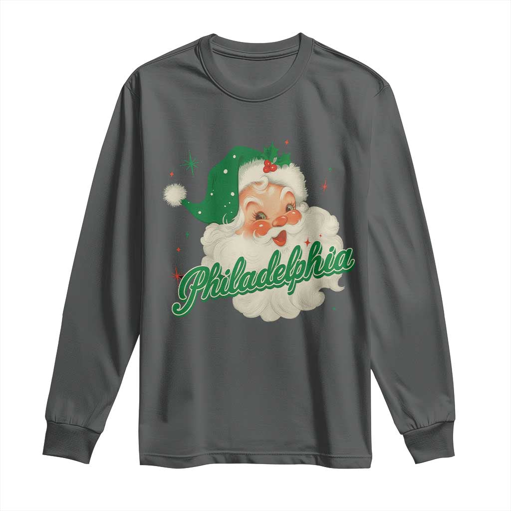 Christmas Philadelphia Football Long Sleeve Shirt Vintage Santa Philly Lovers TS10 Dark Heather Print Your Wear