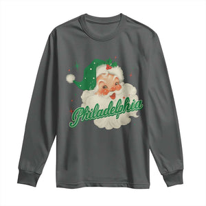 Christmas Philadelphia Football Long Sleeve Shirt Vintage Santa Philly Lovers TS10 Dark Heather Print Your Wear