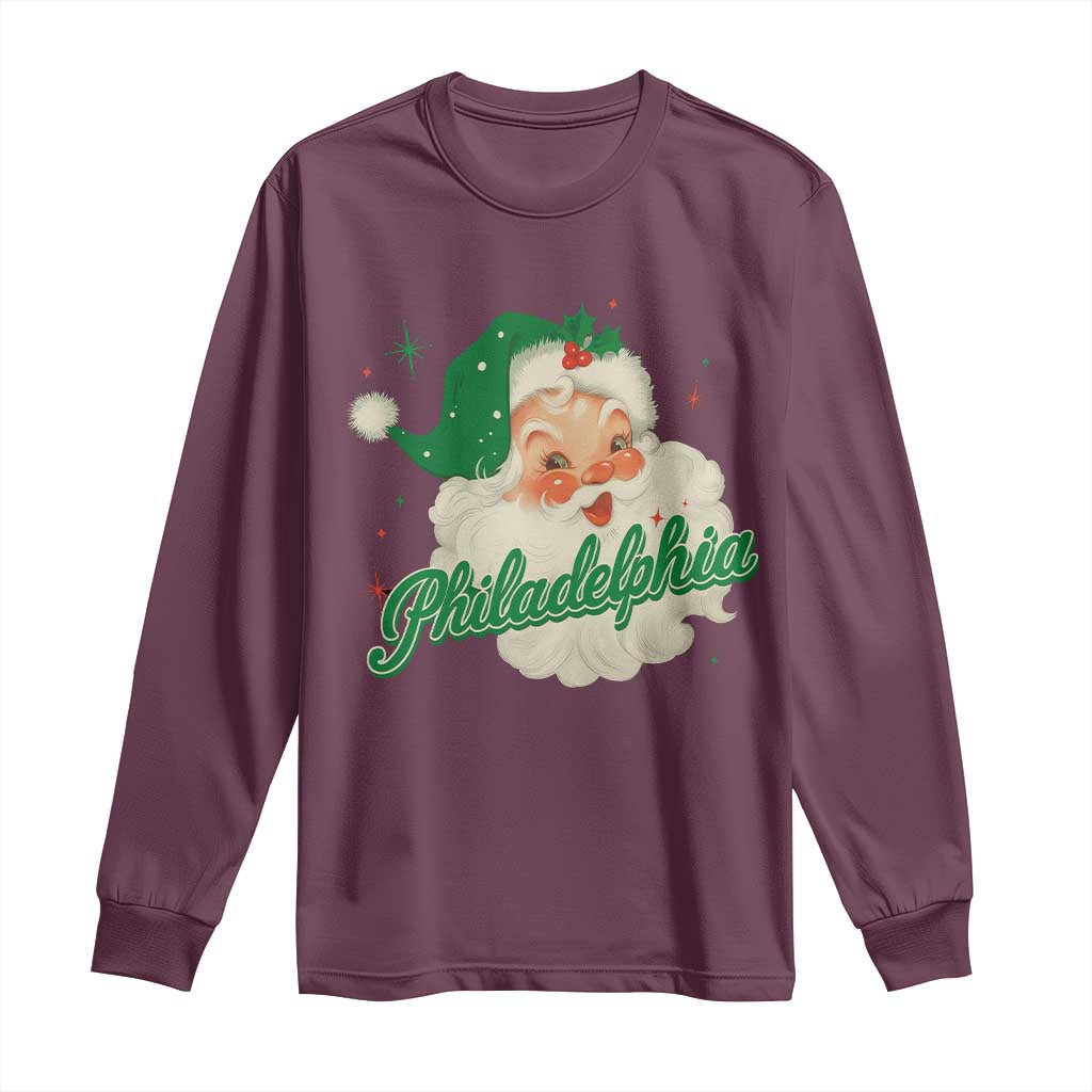 Christmas Philadelphia Football Long Sleeve Shirt Vintage Santa Philly Lovers TS10 Maroon Print Your Wear