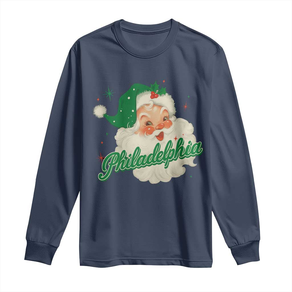Christmas Philadelphia Football Long Sleeve Shirt Vintage Santa Philly Lovers TS10 Navy Print Your Wear