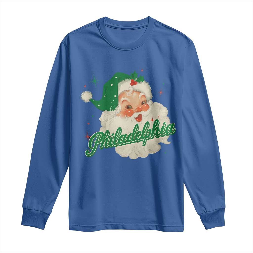Christmas Philadelphia Football Long Sleeve Shirt Vintage Santa Philly Lovers TS10 Royal Blue Print Your Wear