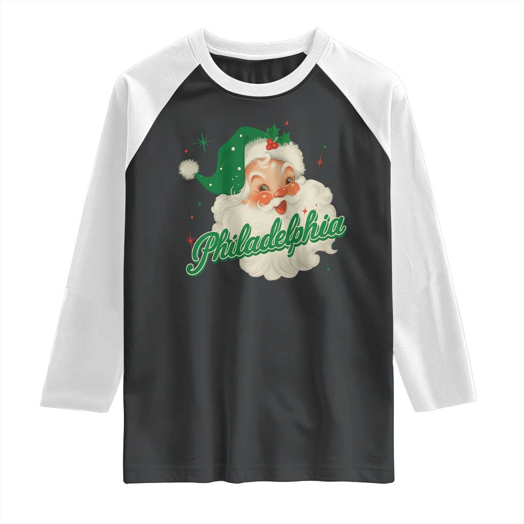Christmas Philly Lover Raglan Shirt Vintage Santa EF Football Fan TS10 Black White Print Your Wear