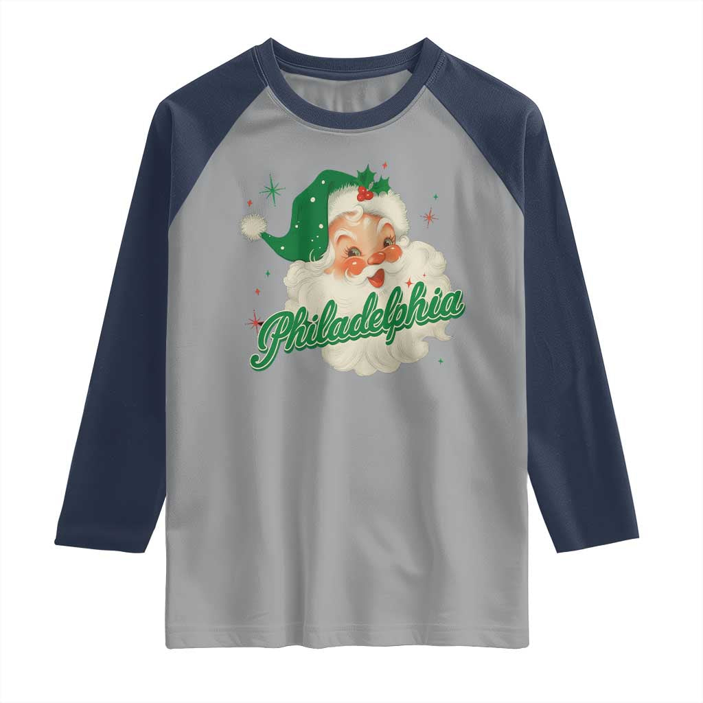 Christmas Philadelphia Football Raglan Shirt Vintage Santa Philly Lovers TS10 Sport Gray Navy Print Your Wear