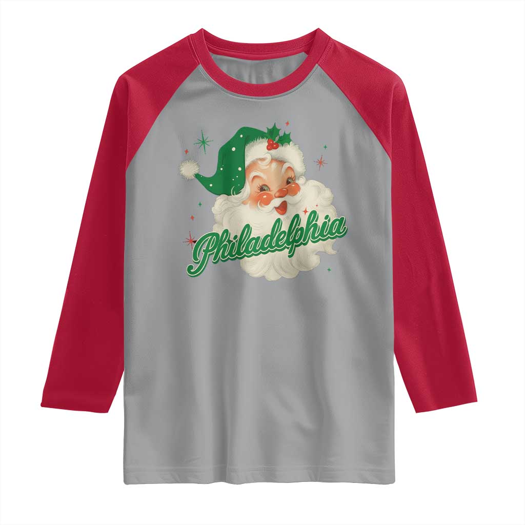 Christmas Philly Lover Raglan Shirt Vintage Santa EF Football Fan TS10 Sport Gray Red Print Your Wear