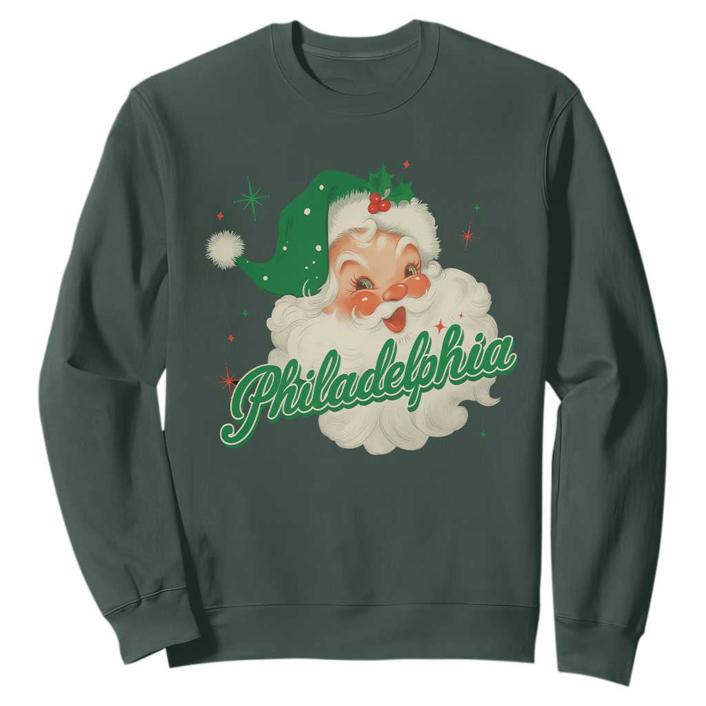 Christmas Philadelphia Football Sweatshirt Vintage Santa Philly Lovers TS10 Dark Forest Green Print Your Wear