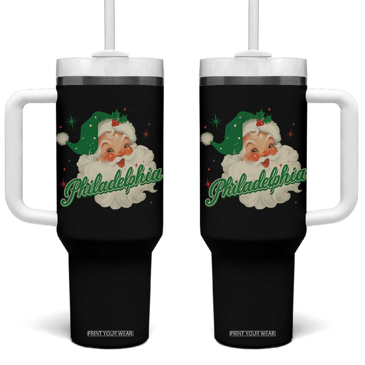 Christmas Philadelphia Football Tumbler With Handle Vintage Santa Philly Lovers TS10 One Size: 40 oz Black Print Your Wear