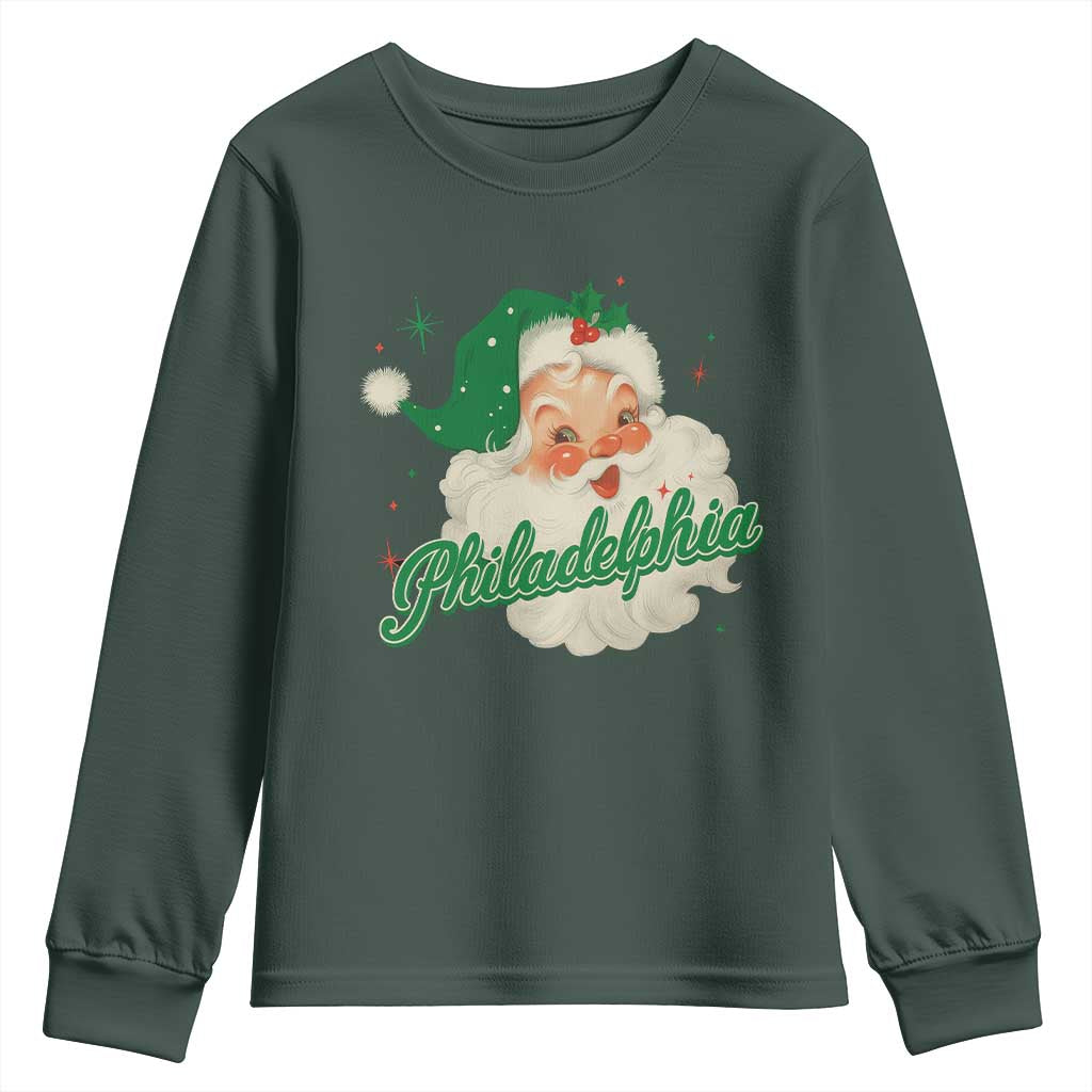 Christmas Philadelphia Football Youth Sweatshirt Vintage Santa Philly Lovers TS10 Dark Forest Green Print Your Wear