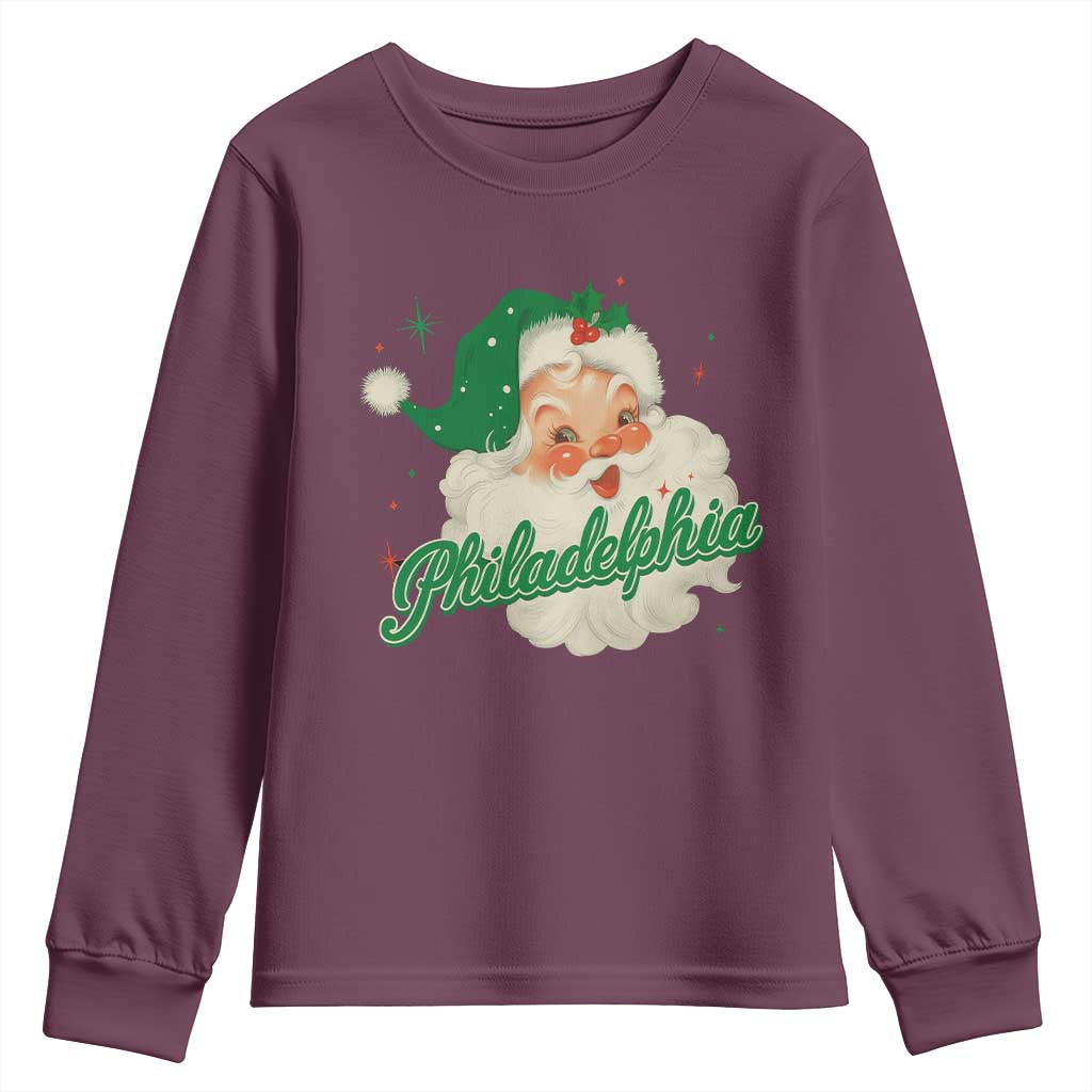 Christmas Philadelphia Football Youth Sweatshirt Vintage Santa Philly Lovers TS10 Maroon Print Your Wear