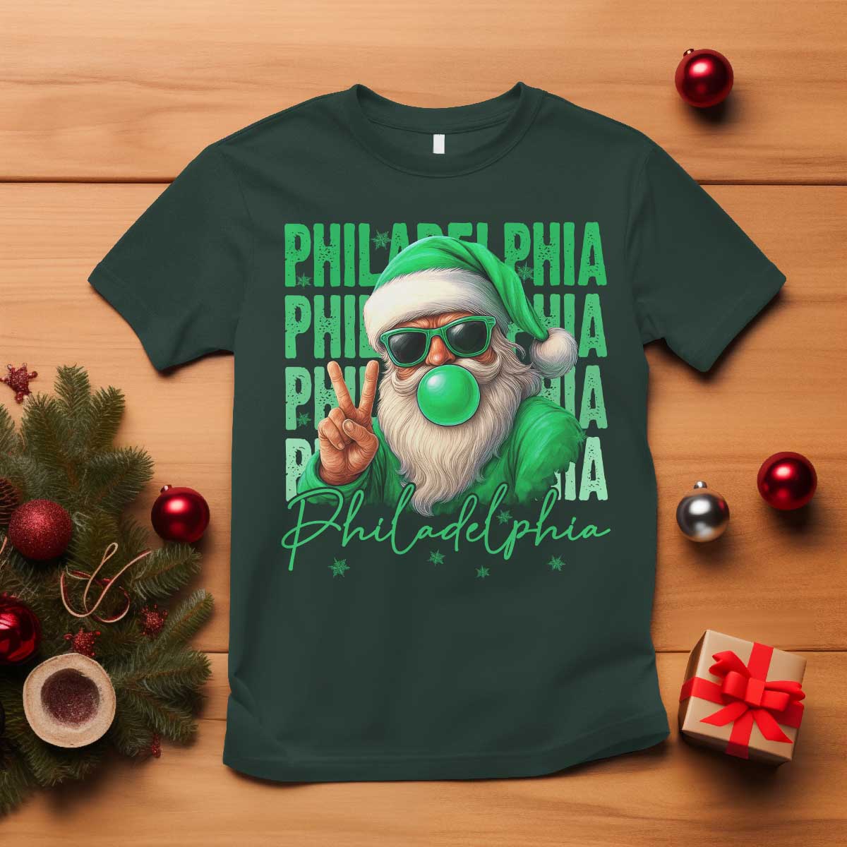 Philadelphia Football Christmas T Shirt Santa Retro Philly Fan TS10 Dark Forest Green Print Your Wear