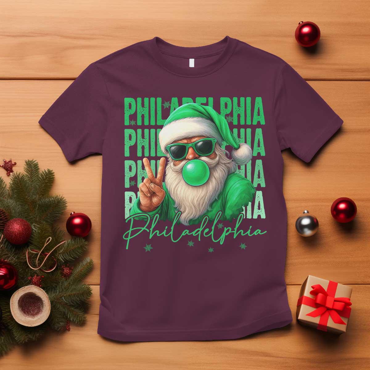 Philadelphia Football Christmas T Shirt Santa Retro Philly Fan TS10 Maroon Print Your Wear