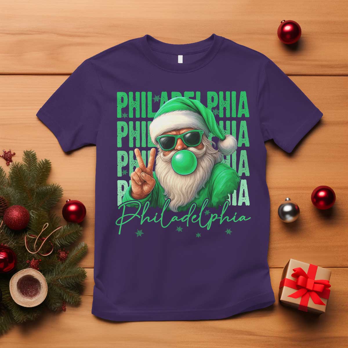 Philadelphia Football Christmas T Shirt Santa Retro Philly Fan TS10 Purple Print Your Wear