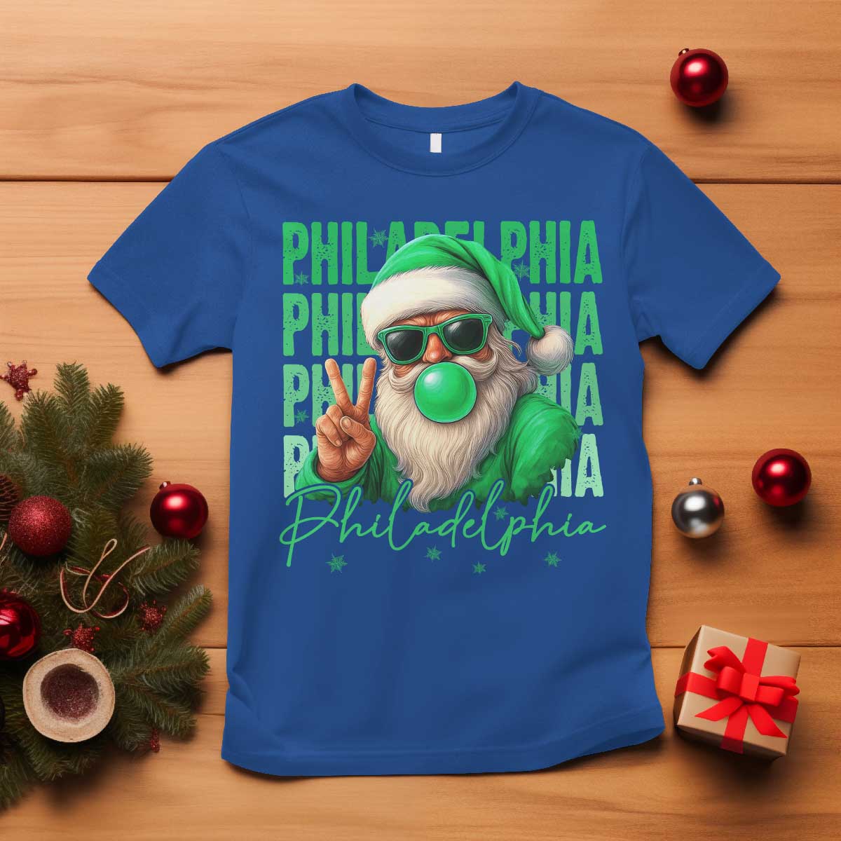 Philadelphia Football Christmas T Shirt Santa Retro Philly Fan TS10 Royal Blue Print Your Wear