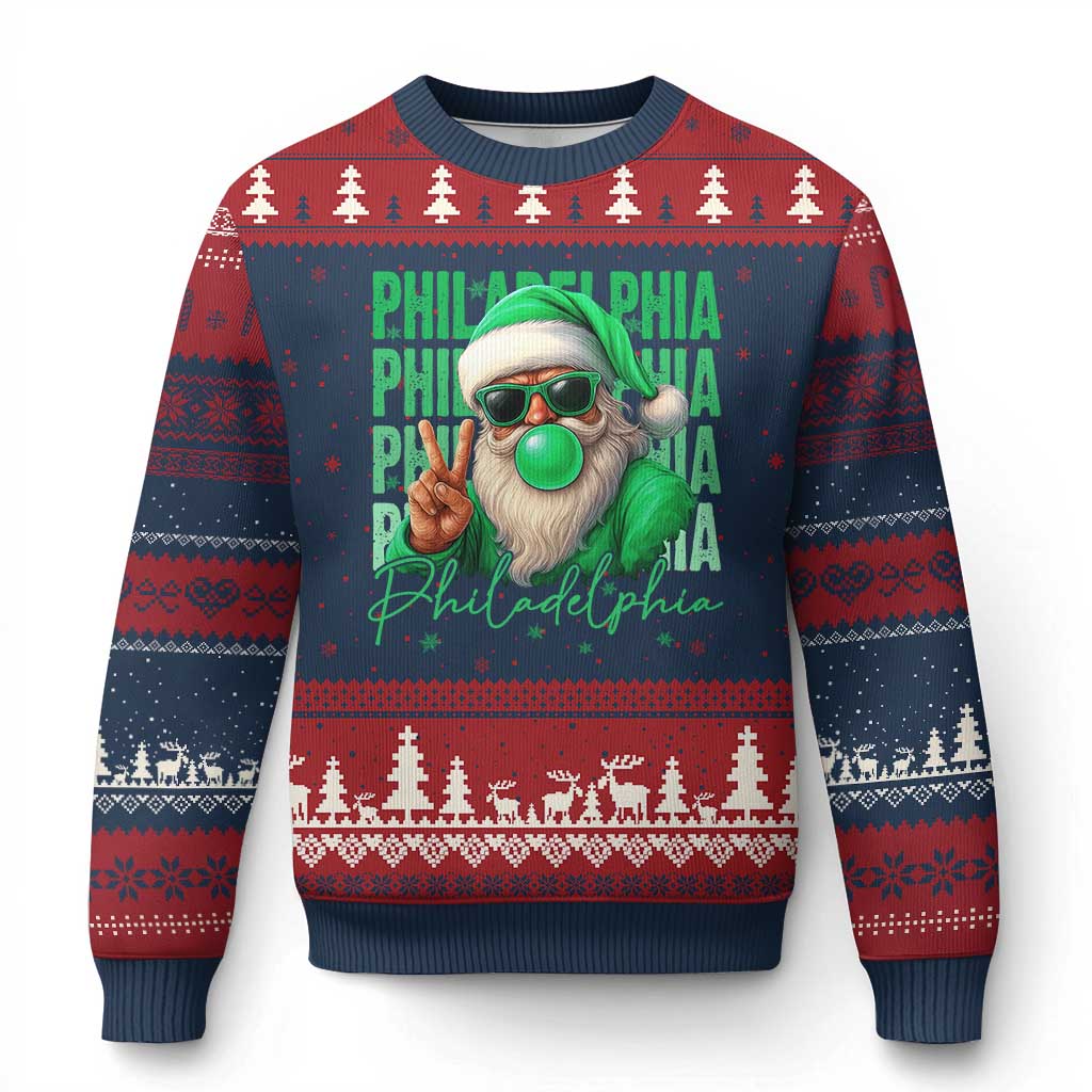 Christmas Philly Lover Ugly Christmas Sweater Santa Retro EF Football Fan TS10 Navy Red Print Your Wear