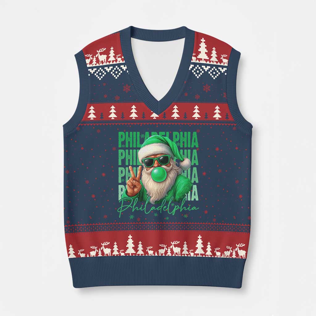 Philadelphia Football Xmas V-Neck Knit Sweater Vest Santa Retro Philly Fan TS10 Navy Red Print Your Wear