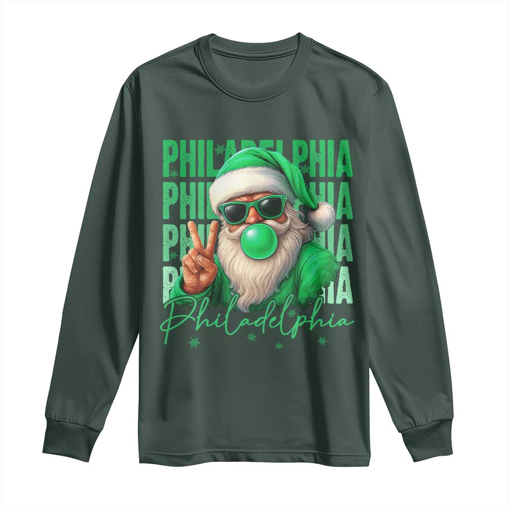 Christmas Philly Lover Long Sleeve Shirt Santa Retro EF Football Fan TS10 Dark Forest Green Print Your Wear