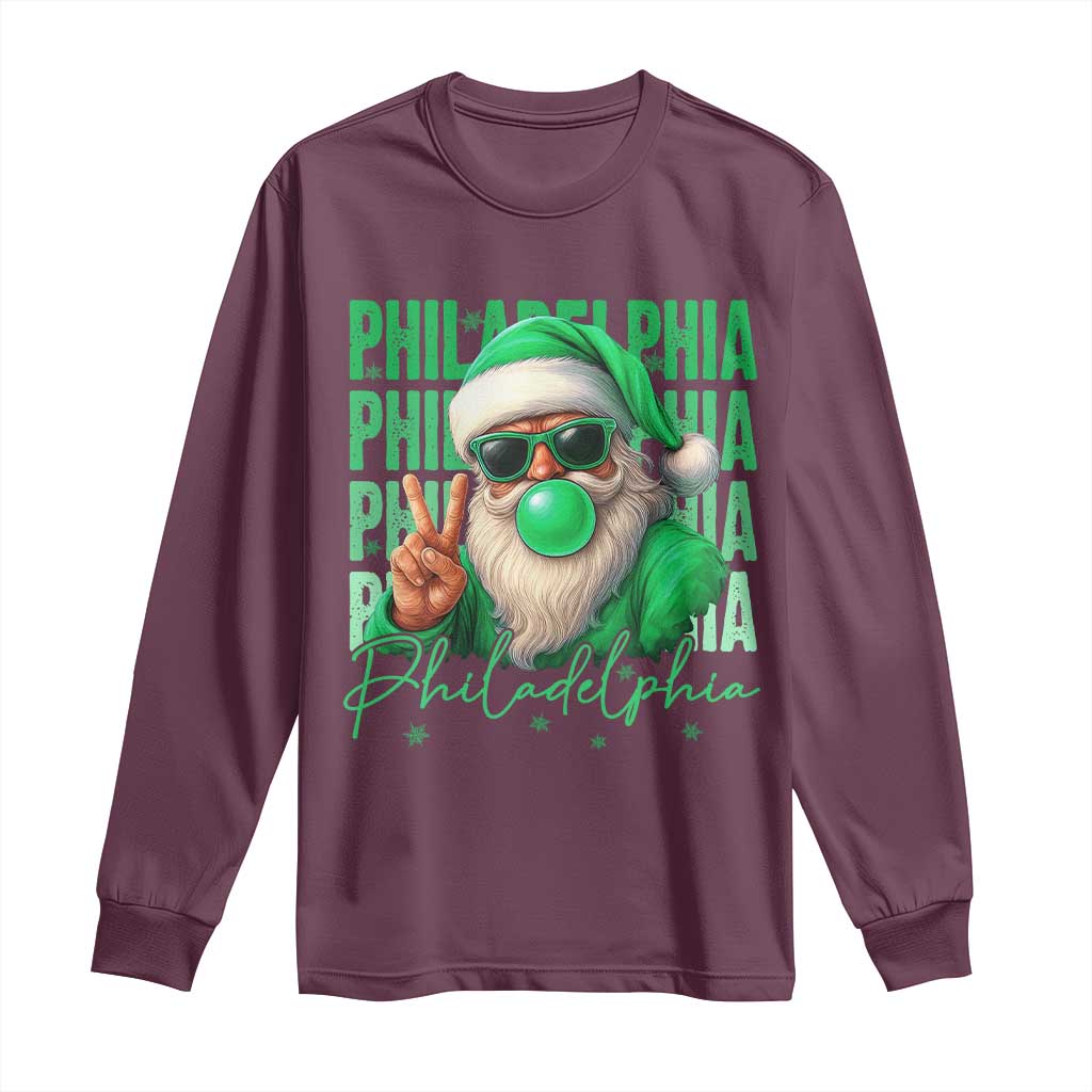 Philadelphia Football Christmas Long Sleeve Shirt Santa Retro Philly Fan TS10 Maroon Print Your Wear