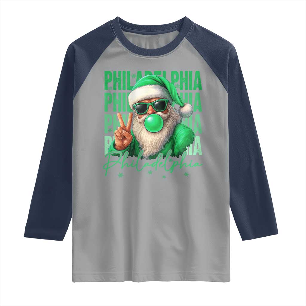 Philadelphia Football Christmas Raglan Shirt Santa Retro Philly Fan TS10 Sport Gray Navy Print Your Wear