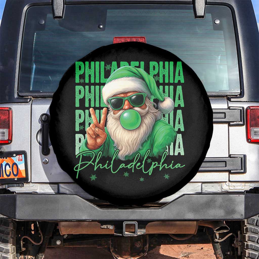 Philadelphia Football Christmas Spare Tire Cover Santa Retro Philly Fan TS10 No hole Black Print Your Wear