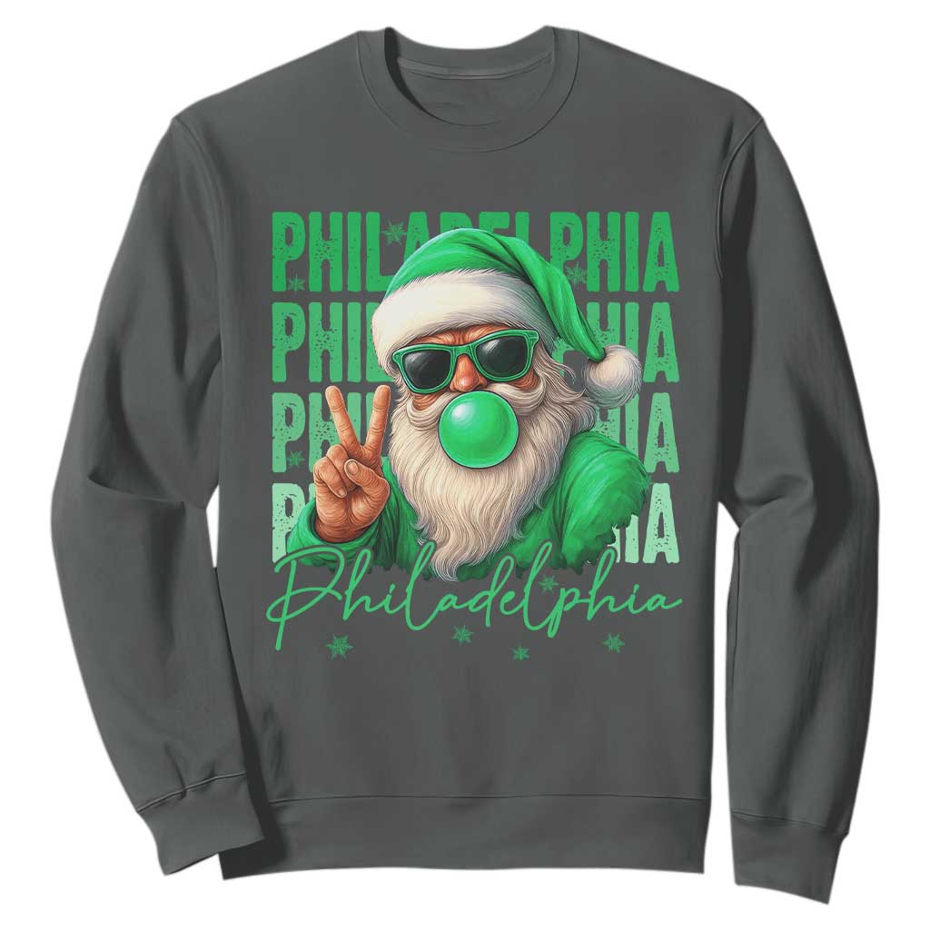 Philadelphia Football Christmas Sweatshirt Santa Retro Philly Fan TS10 Dark Heather Print Your Wear