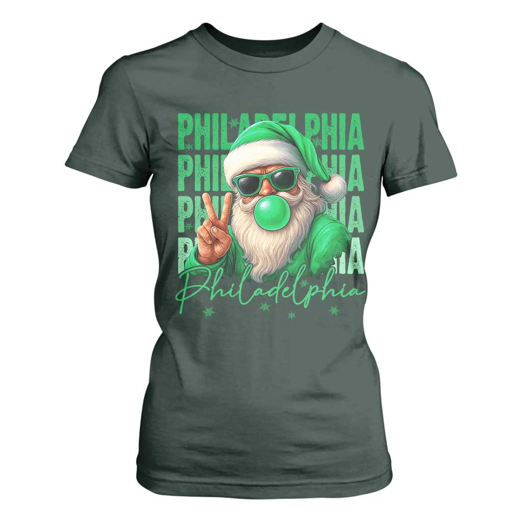 Christmas Philly Lover T Shirt For Women Santa Retro EF Football Fan TS10 Dark Forest Green Print Your Wear