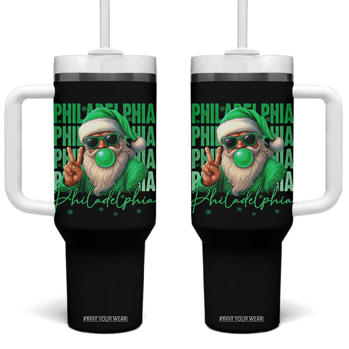 Philadelphia Football Christmas Tumbler With Handle Santa Retro Philly Fan TS10 One Size: 40 oz Black Print Your Wear