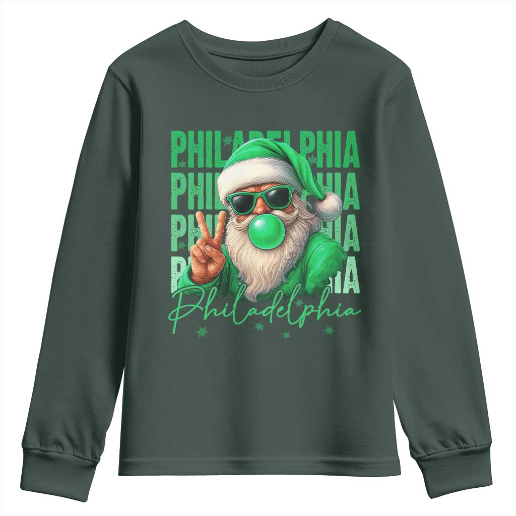 Philadelphia Football Christmas Youth Sweatshirt Santa Retro Philly Fan TS10 Dark Forest Green Print Your Wear