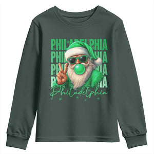 Philadelphia Football Christmas Youth Sweatshirt Santa Retro Philly Fan TS10 Dark Forest Green Print Your Wear