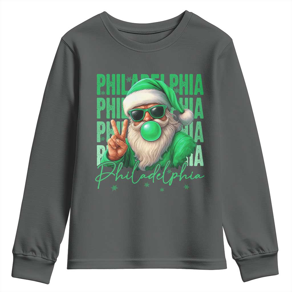 Philadelphia Football Christmas Youth Sweatshirt Santa Retro Philly Fan TS10 Dark Heather Print Your Wear