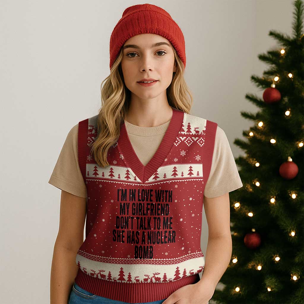 I'm In Love With My Girlfriend Don't Talk To Me V-Neck Knit Sweater Vest Funny Relationship Boyfriend Gifts TS10 Red Beige Print Your Wear