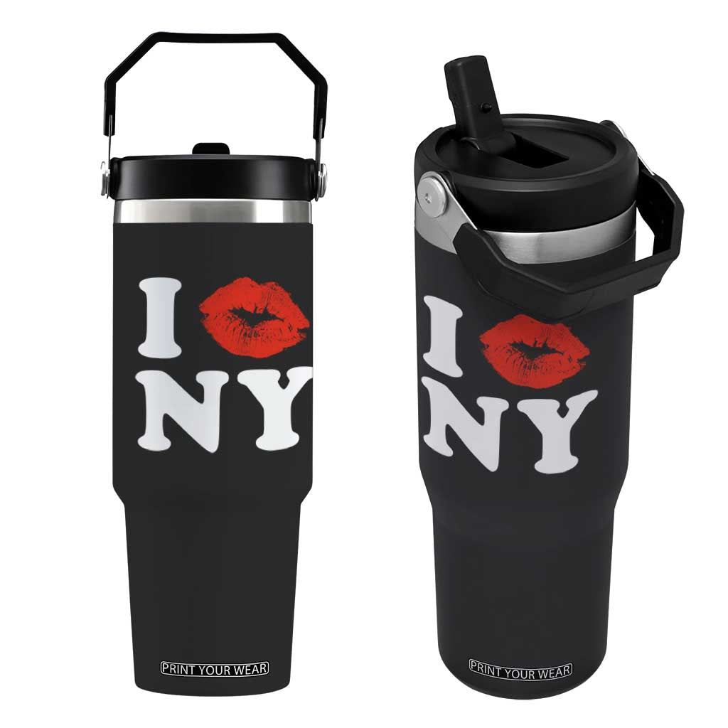 I Love NY Flip Straw Tumbler Sexy Lips Red Lipstick Kiss New York Lover Travel Gift TS10 One Size: 30 oz Black Print Your Wear
