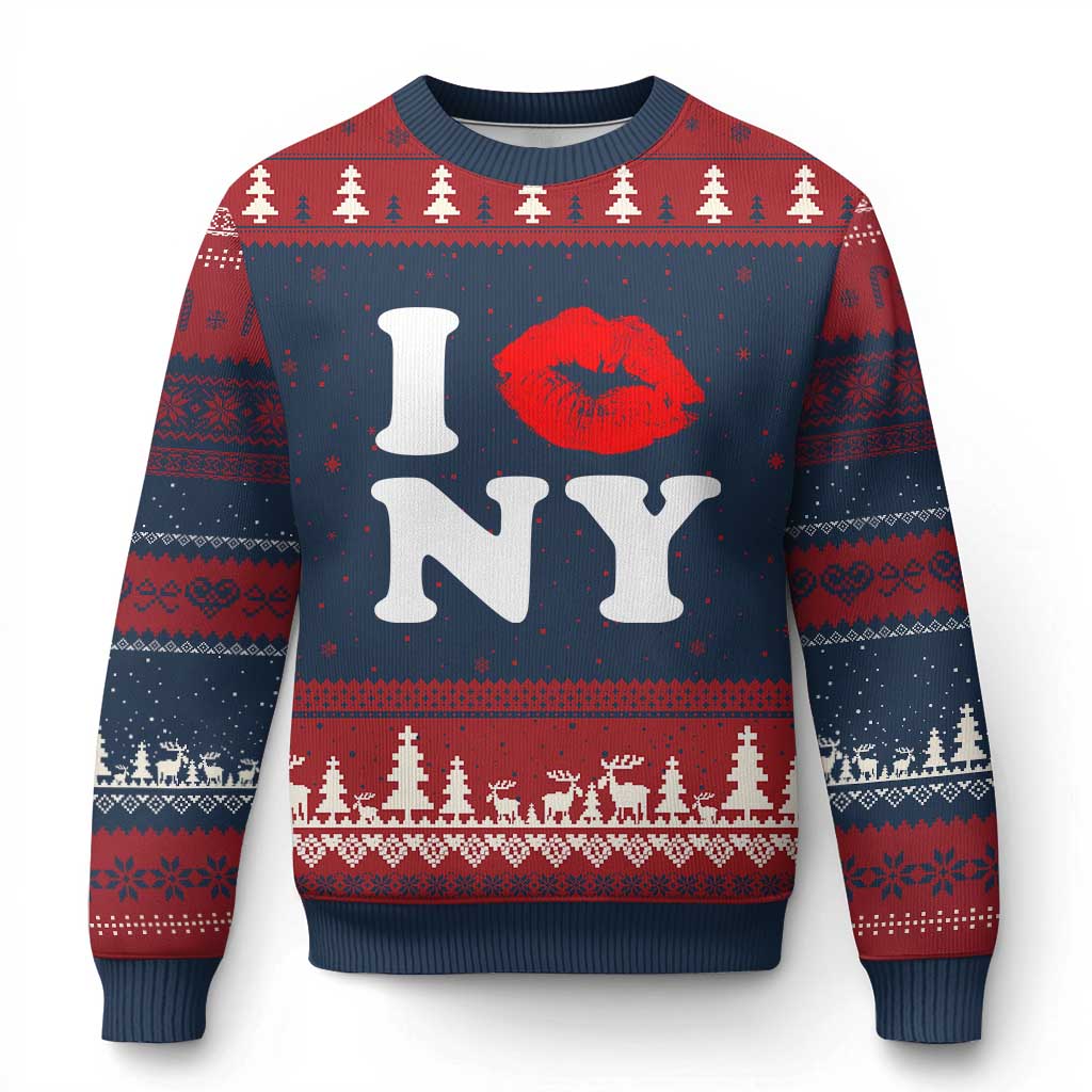 I Love NY Ugly Christmas Sweater Sexy Lips Red Lipstick Kiss New York Lover Travel Gift TS10 Navy Red Print Your Wear