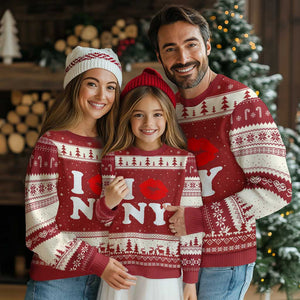 I Love NY Ugly Christmas Sweater Sexy Lips Red Lipstick Kiss New York Lover Travel Gift TS10 Red Beige Print Your Wear