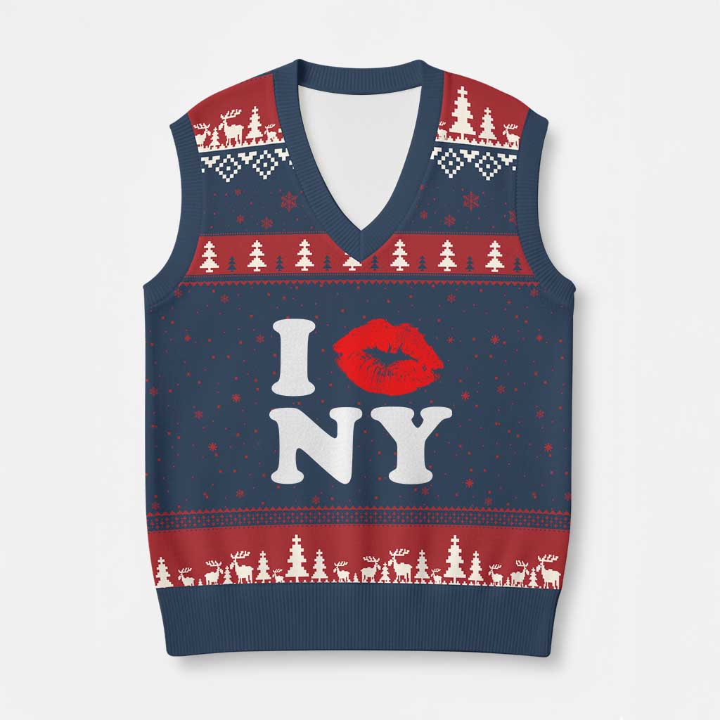 I Love NY V-Neck Knit Sweater Vest Sexy Lips Red Lipstick Kiss New York Lover Travel Gift TS10 Navy Red Print Your Wear