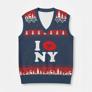 I Love NY V-Neck Knit Sweater Vest Sexy Lips Red Lipstick Kiss New York Lover Travel Gift TS10 Navy Red Print Your Wear