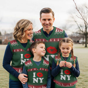 I Love NY V-Neck Knit Sweater Vest Sexy Lips Red Lipstick Kiss New York Lover Travel Gift TS10 Red Green Print Your Wear