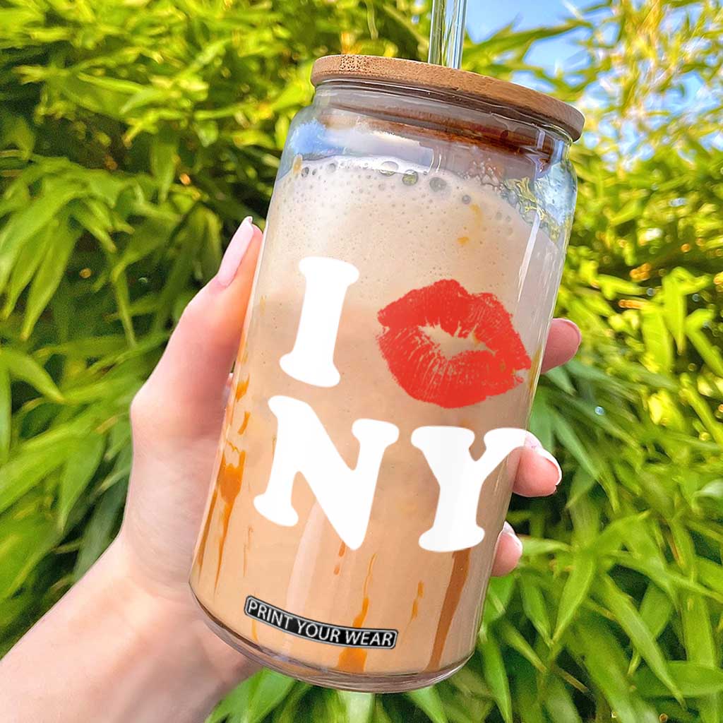 I Love NY Glass Can Sexy Lips Red Lipstick Kiss New York Lover Travel Gift TS10 Black Print Your Wear