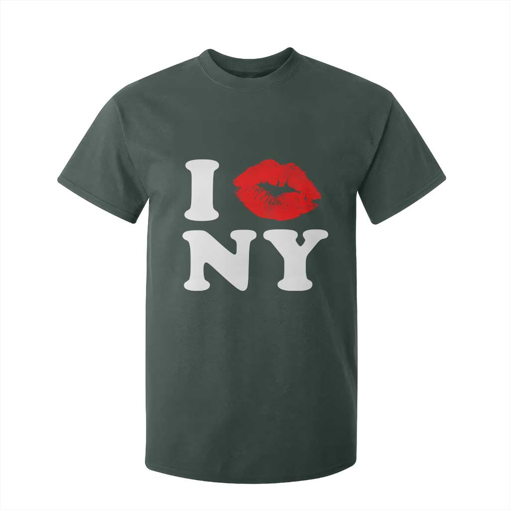 I Love NY T Shirt For Kid Sexy Lips Red Lipstick Kiss New York Lover Travel Gift TS10 Dark Forest Green Print Your Wear