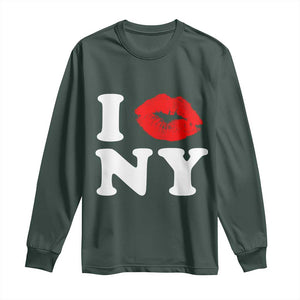 I Love NY Long Sleeve Shirt Sexy Lips Red Lipstick Kiss New York Lover Travel Gift TS10 Dark Forest Green Print Your Wear