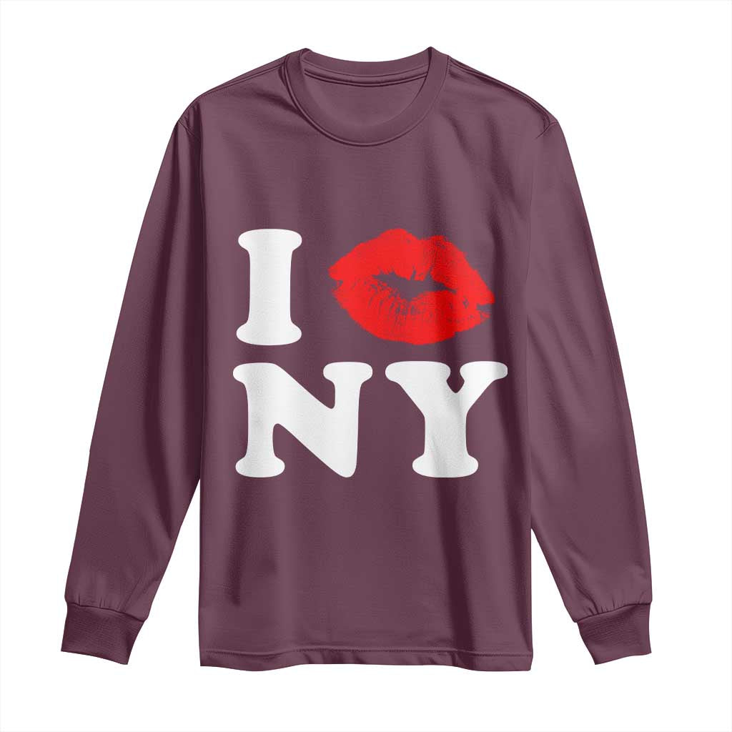I Love NY Long Sleeve Shirt Sexy Lips Red Lipstick Kiss New York Lover Travel Gift TS10 Maroon Print Your Wear
