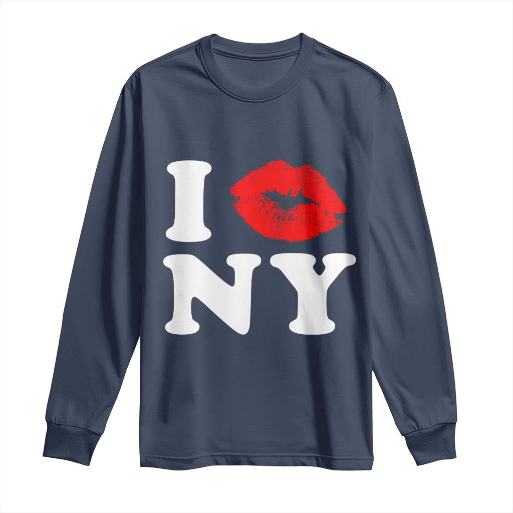 I Love NY Long Sleeve Shirt Sexy Lips Red Lipstick Kiss New York Lover Travel Gift TS10 Navy Print Your Wear