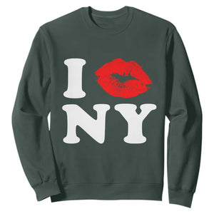 I Love NY Sweatshirt Sexy Lips Red Lipstick Kiss New York Lover Travel Gift TS10 Dark Forest Green Print Your Wear