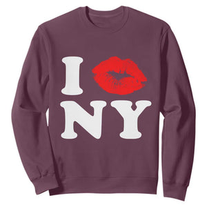I Love NY Sweatshirt Sexy Lips Red Lipstick Kiss New York Lover Travel Gift TS10 Maroon Print Your Wear