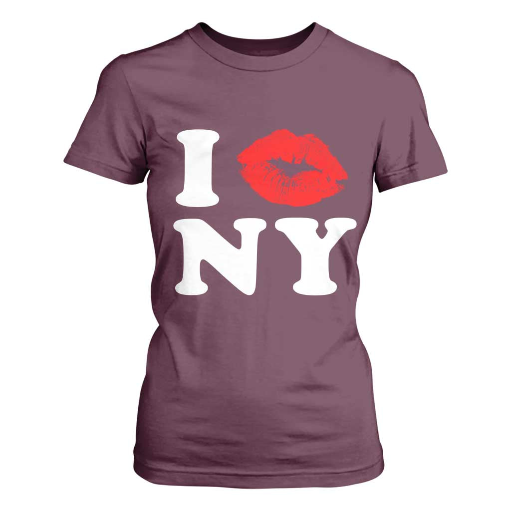 I Love NY T Shirt For Women Sexy Lips Red Lipstick Kiss New York Lover Travel Gift TS10 Maroon Print Your Wear