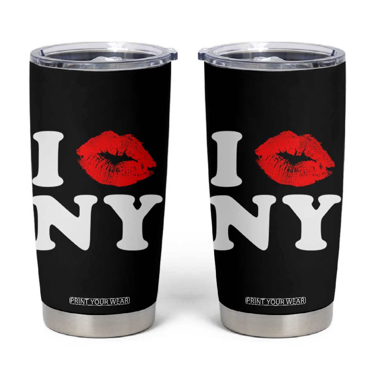 I Love NY Tumbler Cup Sexy Lips Red Lipstick Kiss New York Lover Travel Gift TS10 Black Print Your Wear