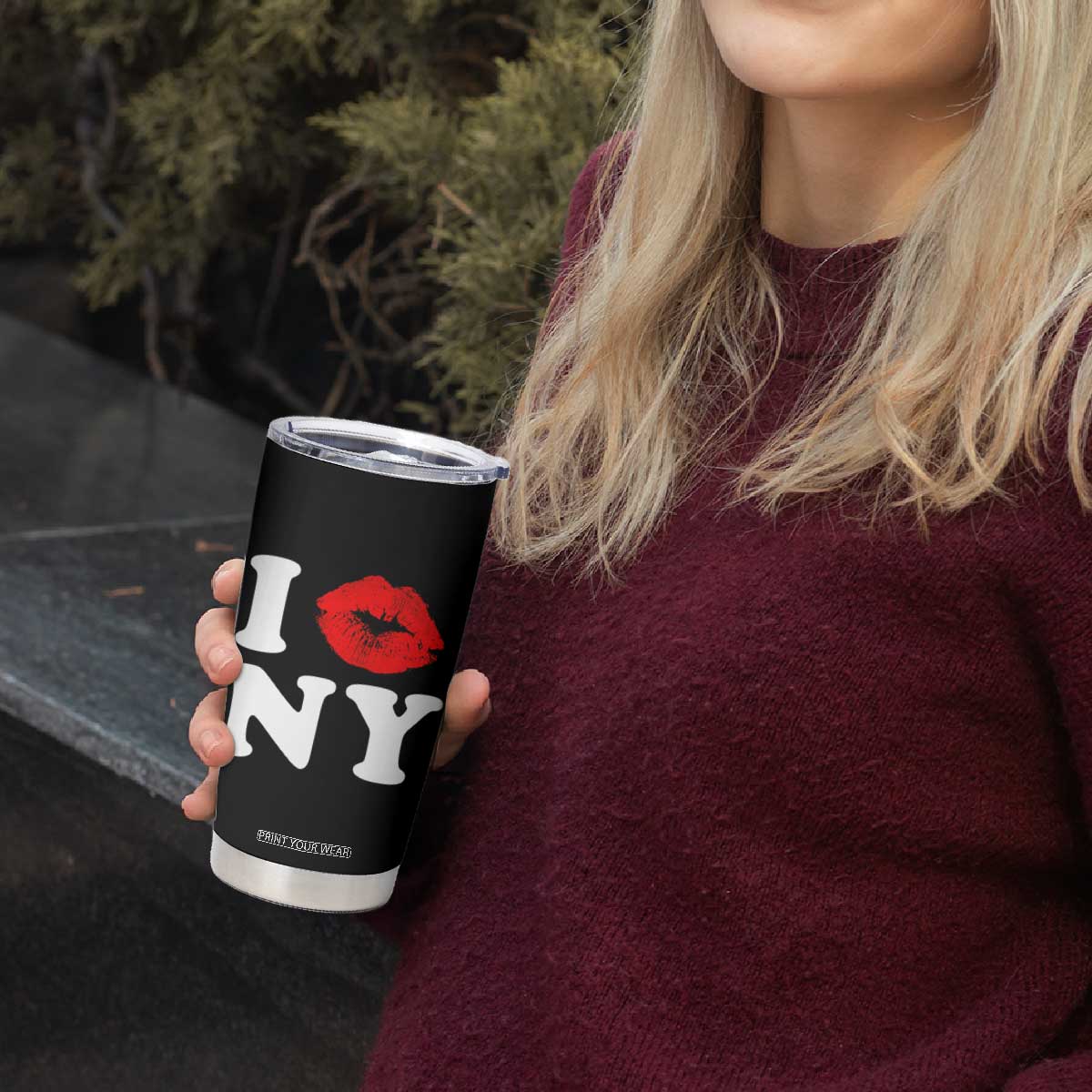 I Love NY Tumbler Cup Sexy Lips Red Lipstick Kiss New York Lover Travel Gift TS10 Print Your Wear