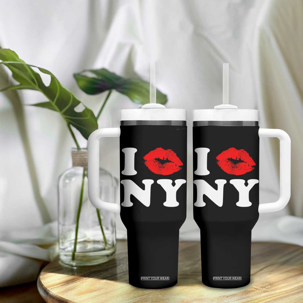 I Love NY Tumbler With Handle Sexy Lips Red Lipstick Kiss New York Lover Travel Gift TS10 Print Your Wear