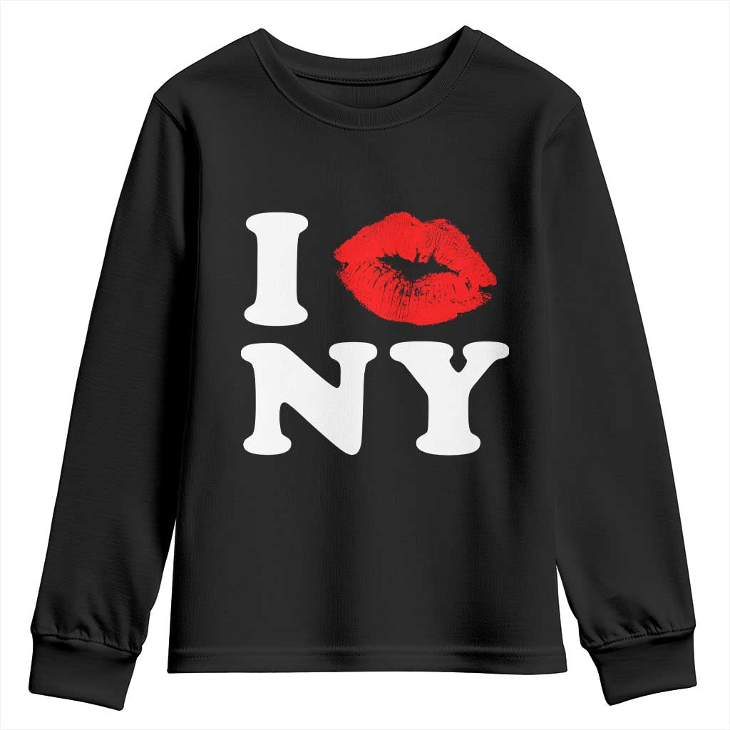 I Love NY Youth Sweatshirt Sexy Lips Red Lipstick Kiss New York Lover Travel Gift TS10 Black Print Your Wear