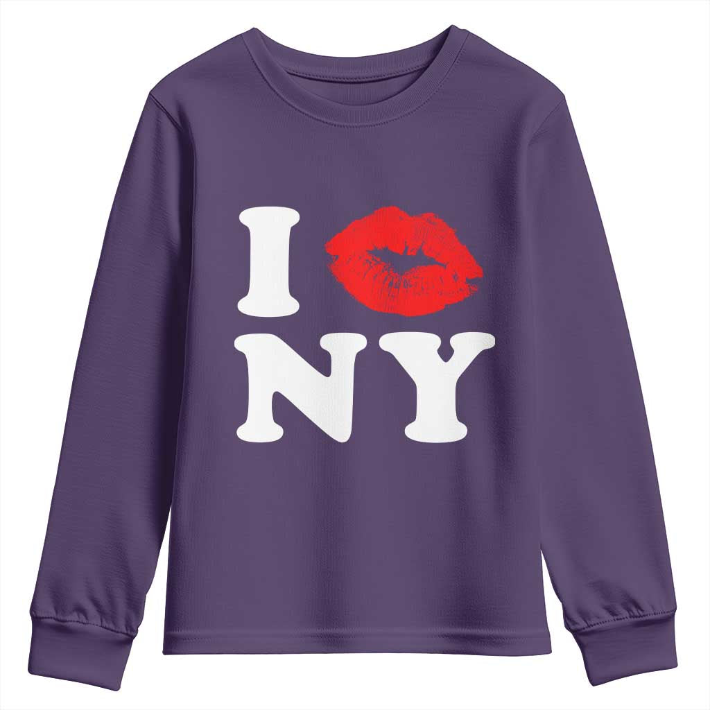 I Love NY Youth Sweatshirt Sexy Lips Red Lipstick Kiss New York Lover Travel Gift TS10 Purple Print Your Wear