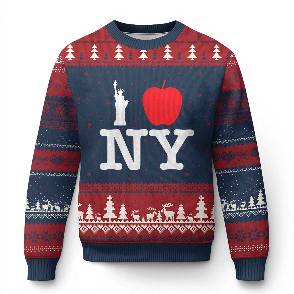 I Love NY Ugly Christmas Sweater New York Lover Travel Gift TS10 Navy Red Print Your Wear