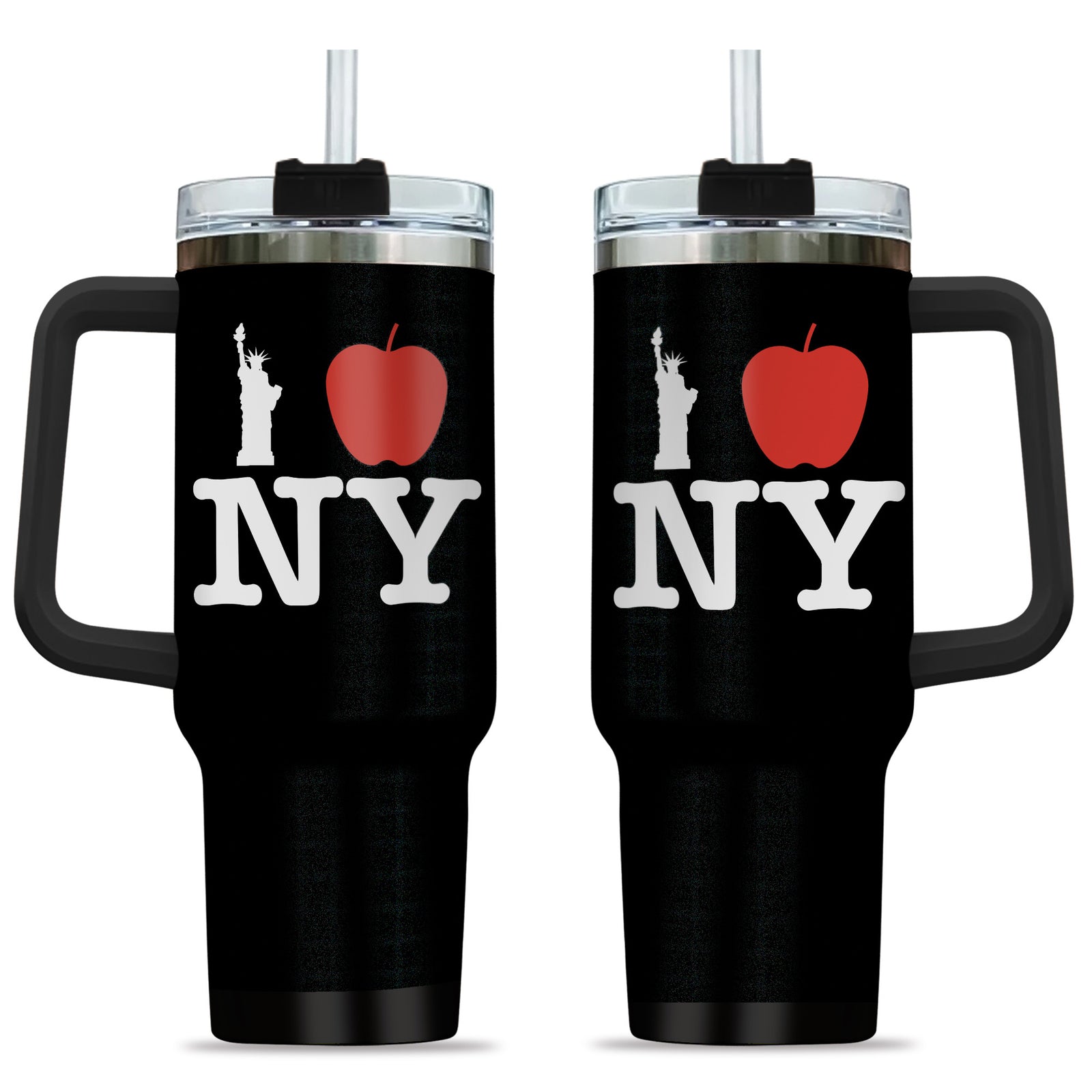 I Love NY Tumbler With Black Handle New York Lover Travel Gift TS10 One Size: 40 oz Black Print Your Wear